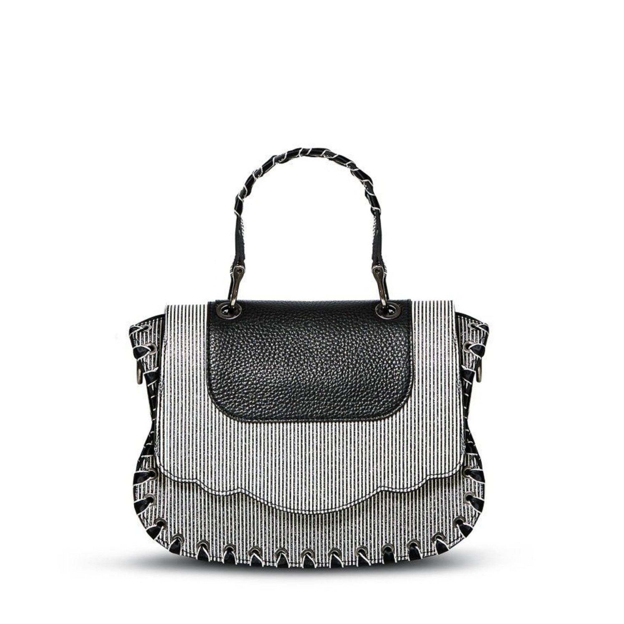 BLACK AND WHITE TWEED CROSSBODY BAG WITH PEARL DETAILS