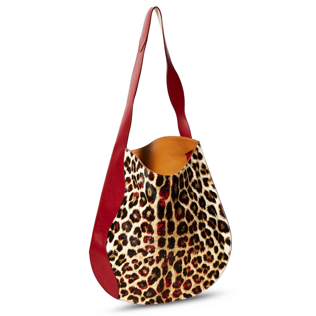 Large designer tote bag with leopard calf hair