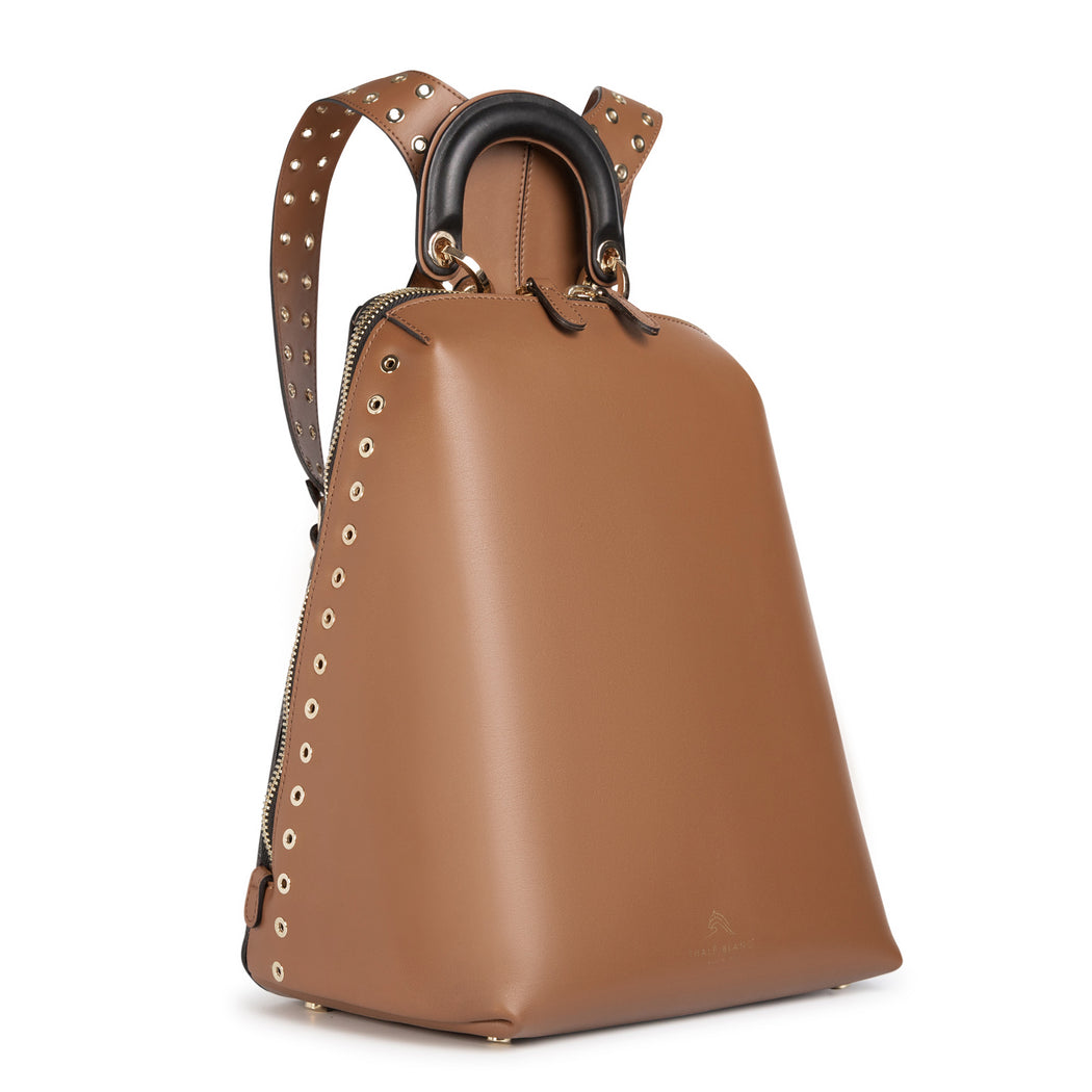 Luxury backpack for women, in brown leather