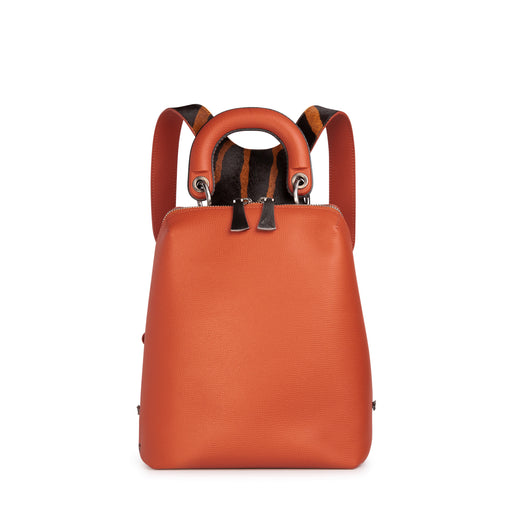 Women's mini designer backpack in orange leather