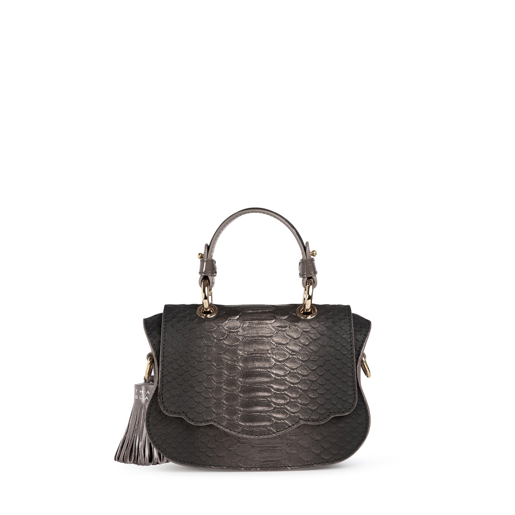 Audrey Micro: Pewter Embossed Leather Designer Crossbody Bag