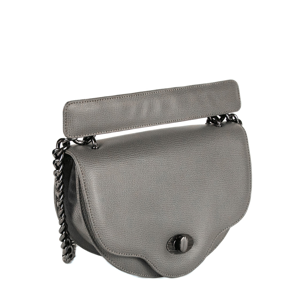 Chain handbag: Crescent-shaped luxury crossbody bag, mini, in grey leather with chain strap