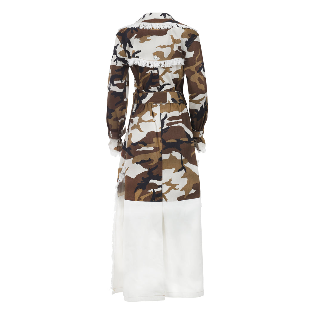 Chicago Coat Long in Camo and White