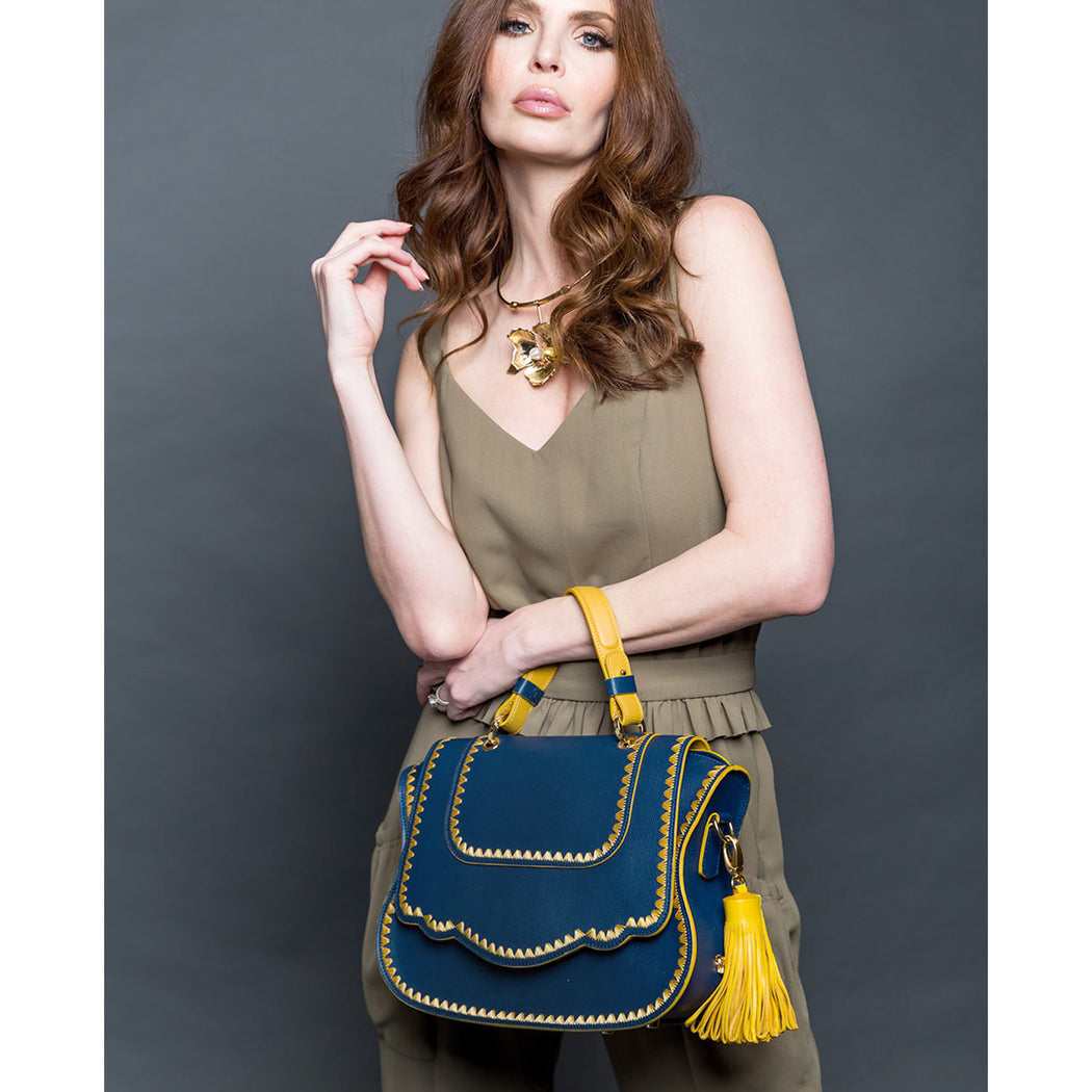 Ahdorned Faux Pebbled Leather Tassel Bag-Navy – Adelaide's Boutique