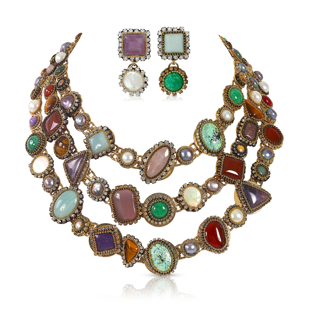 Byzantine 3 Tier Necklace Earring Set