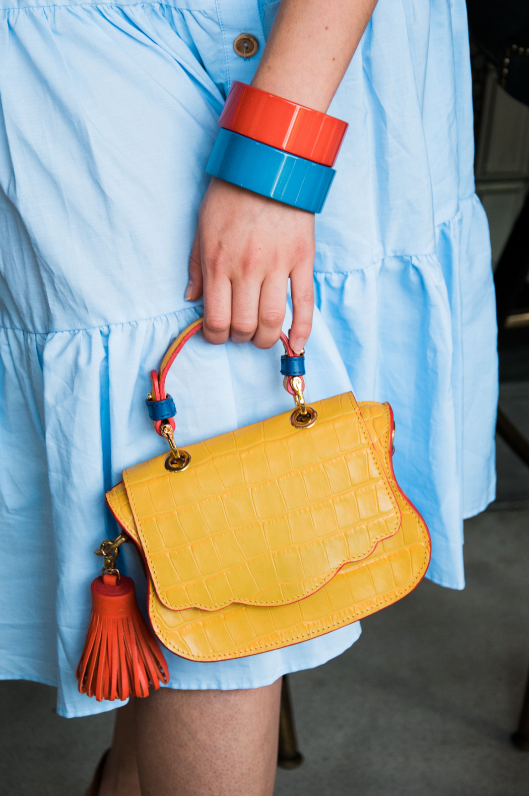 Audrey Micro: Yellow/Orange Embossed Leather Designer Crossbody Bag
