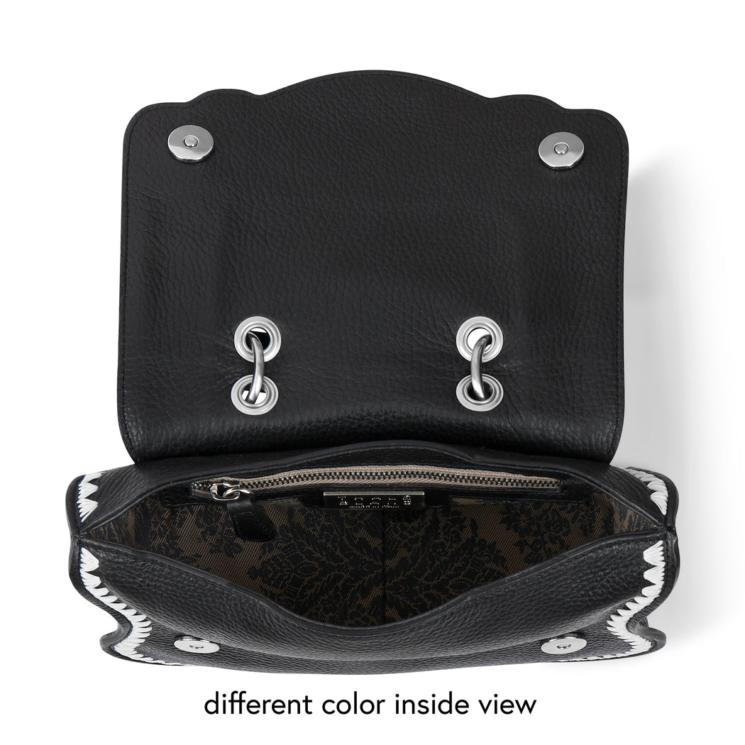 Audrey Couture: Designer Crossbody in Midnight Blue Embossed Leather