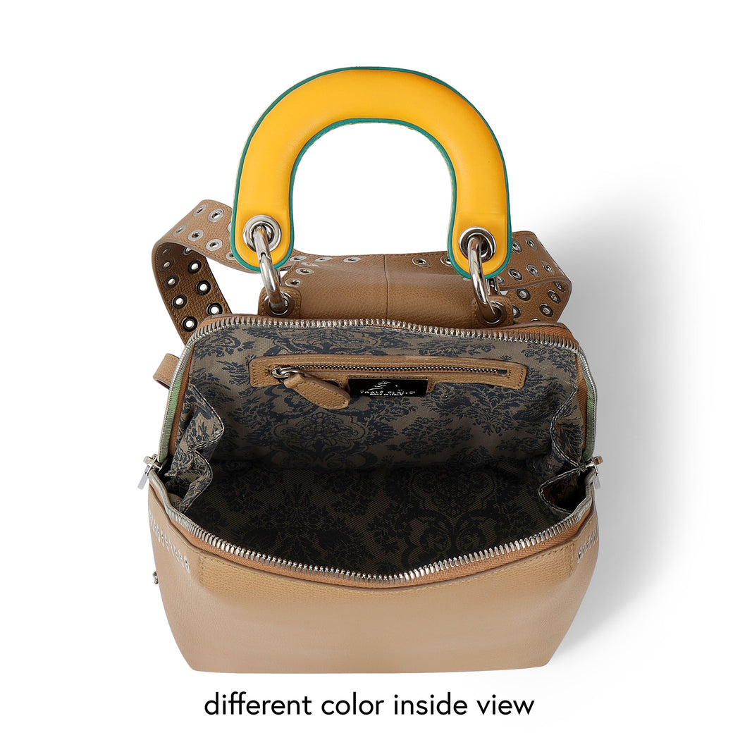 Racer Metallic Mini: Women's Designer Backpack in Gold Embossed Leather